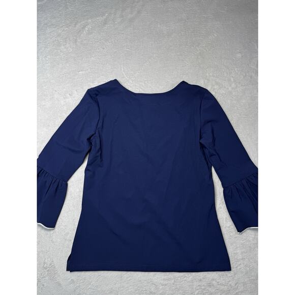 Sailor Sailor Ruffle Sleeve Coastal Top Navy UPF Fabric SZ S Resortwear - Picture 9 of 12